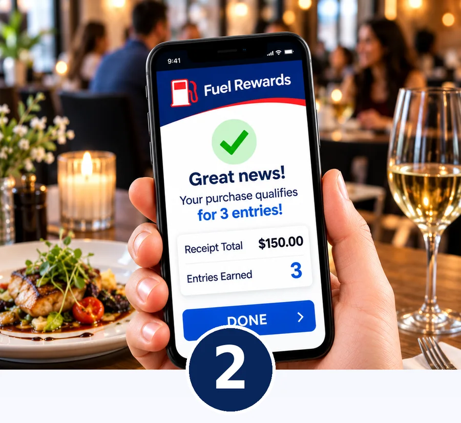 Step 2: AI confirms a $150 receipt qualifies for 3 entries