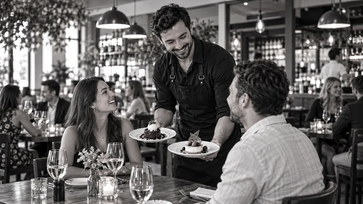Waiter serving desserts to restaurant customers